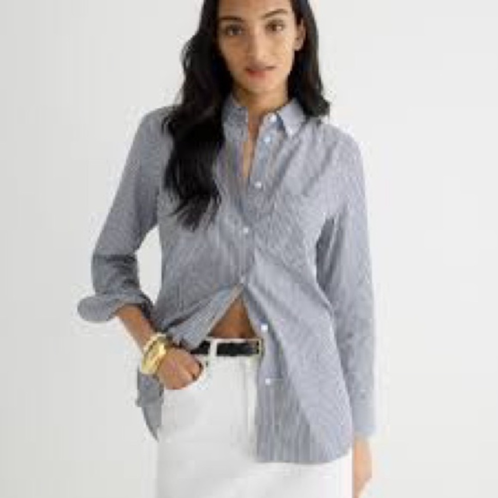 J. Crew Navy and White Striped Button-Down Shirt A0228